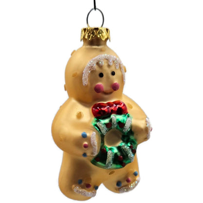 Gingerbread Man Holding Holly Wreath Old World Christmas Tree Ornament