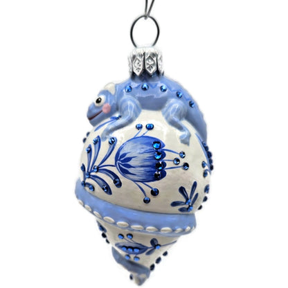 Patricia Breen Topping Chameleon Summer Blue Flower Spring Christmas Ornament