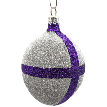 Patricia Breen Eggs Silver Purple Bow Glittered Easter Christmas Ornament 9873