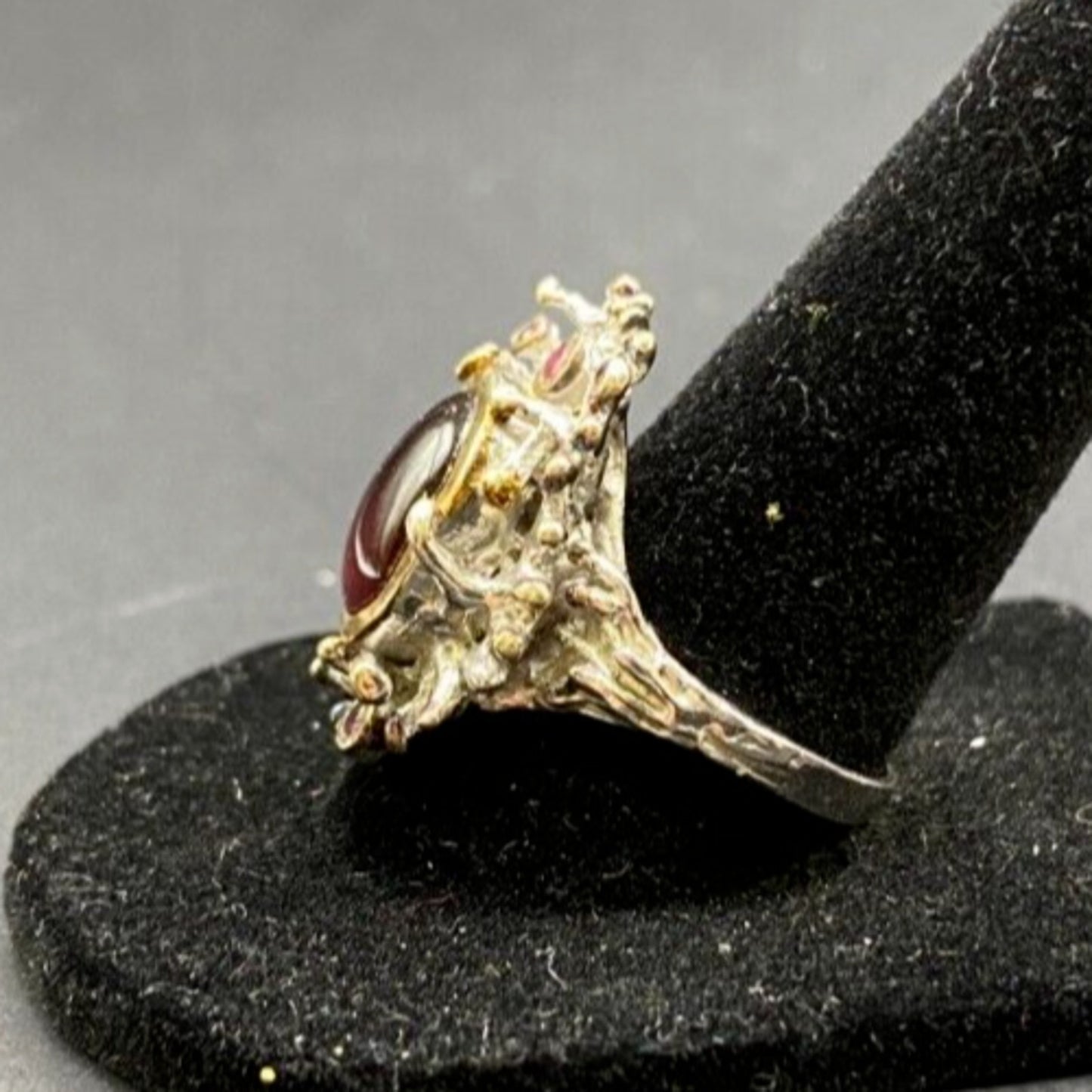 Red Ruby Stone Cocktail Ring Gold Layered 925 Sterling Silver With Pouch Sz 7.5