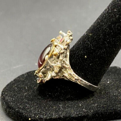 Red Ruby Stone Cocktail Ring Gold Layered 925 Sterling Silver With Pouch Sz 7.5