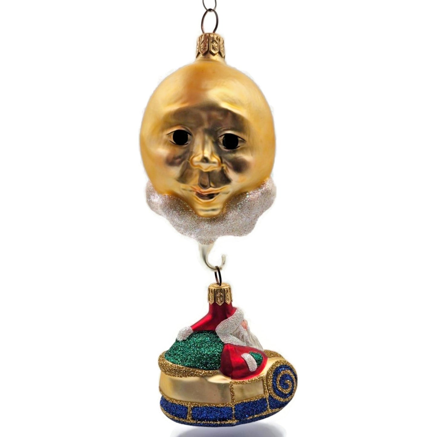 Patricia Breen Night Flight Santa Gold Sleigh Gold Moon Christmas Ornament