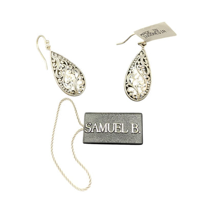 Samuel B Teardrop Shape Dangle Hook Earrings 925 Sterling Silver Filigree NWT