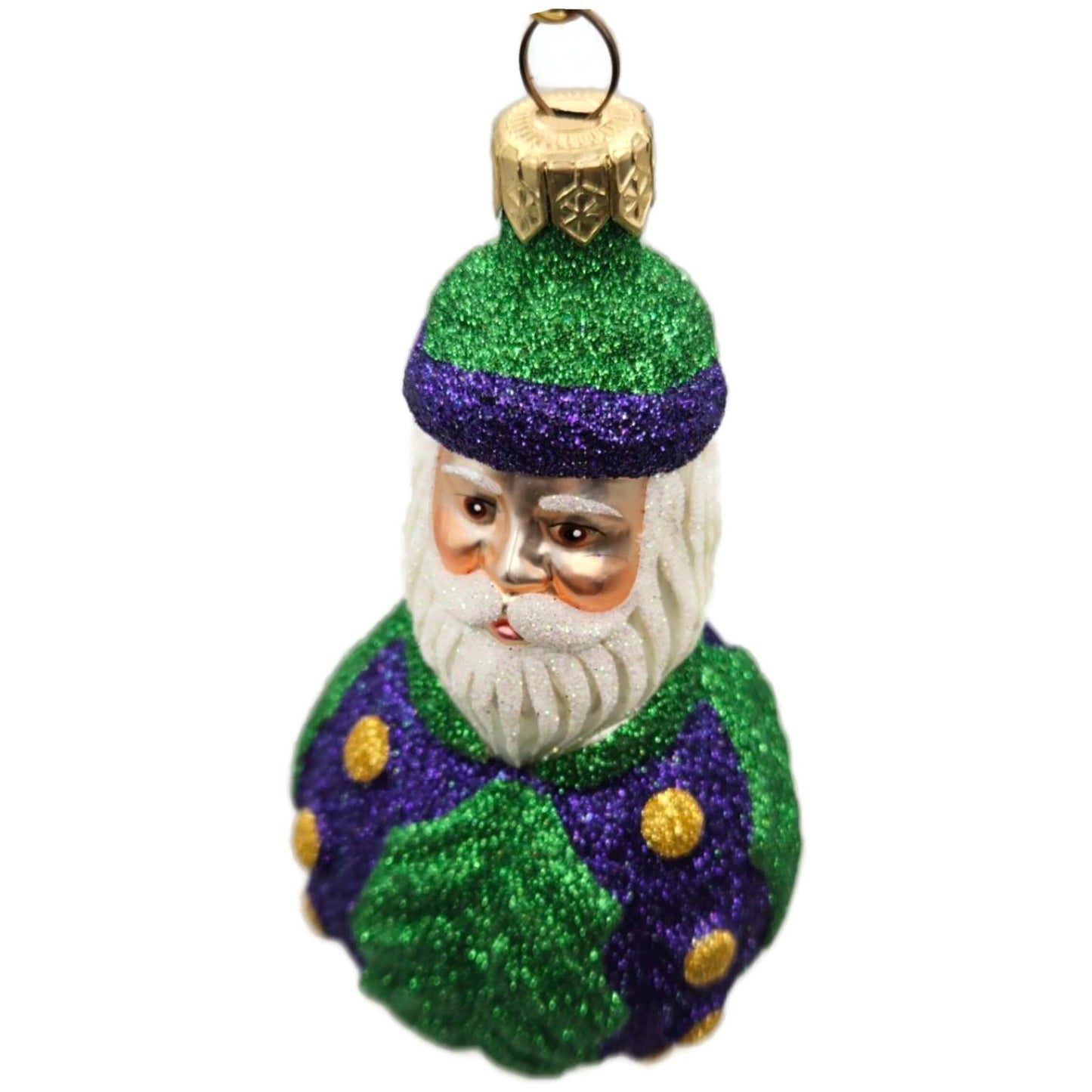 Patricia Breen Hollyberry Santa Purple Green Glass Christmas Ornament CATZ 9722