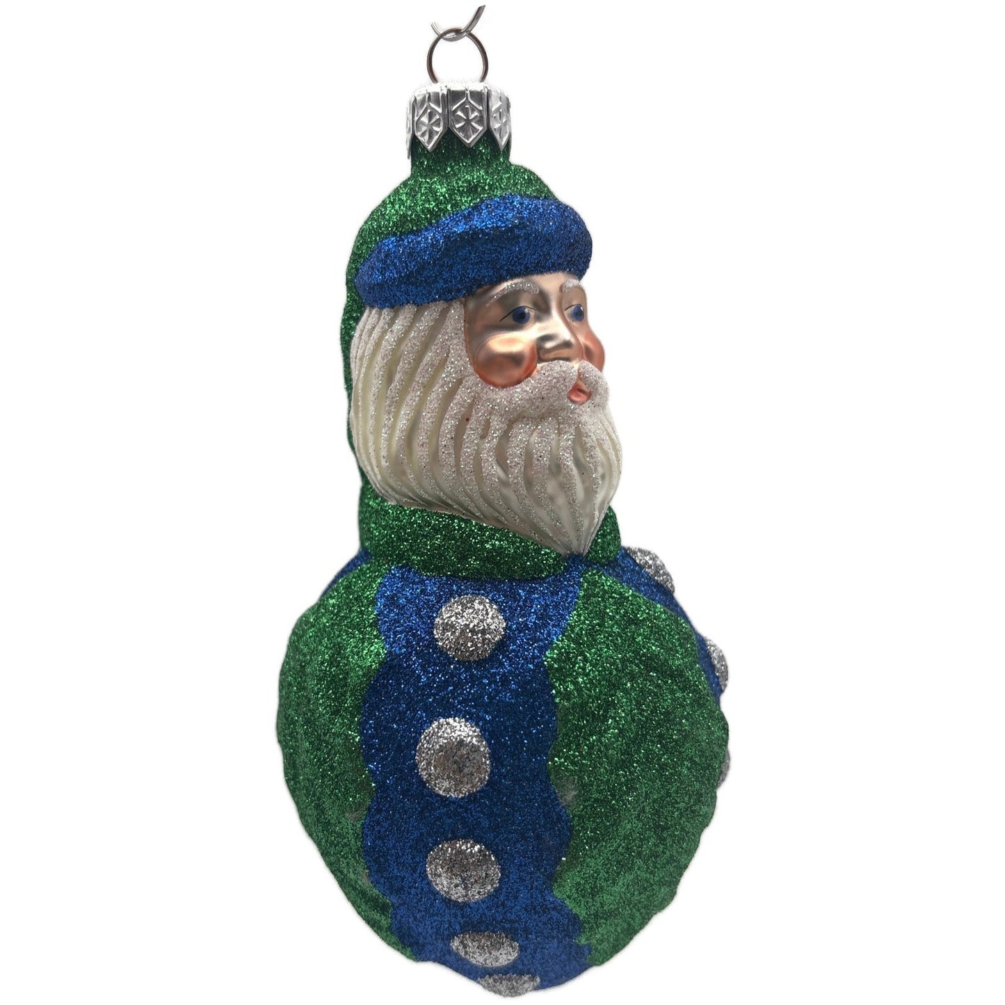 Patricia Breen Hollyberry Santa Claus Blue Green Silver Christmas Tree Ornament
