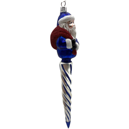 Patricia Breen Spiraling Santa Claus Blue White Christmas Tree Drop Ornament