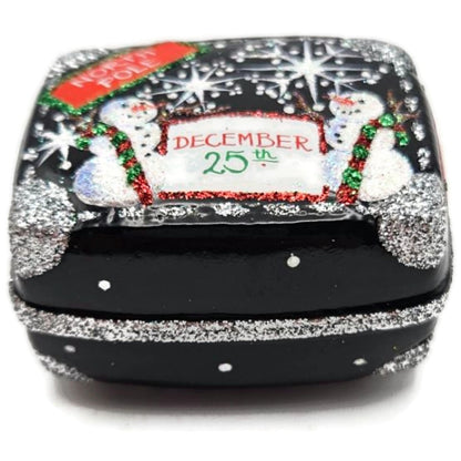 Patricia Breen Miniature Valise North Pole Black Snowman Christmas Tree Ornament
