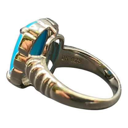 DK 925 Sterling Silver Ring Turquoise Blue Prong Set Semi-precious Stone Size 6