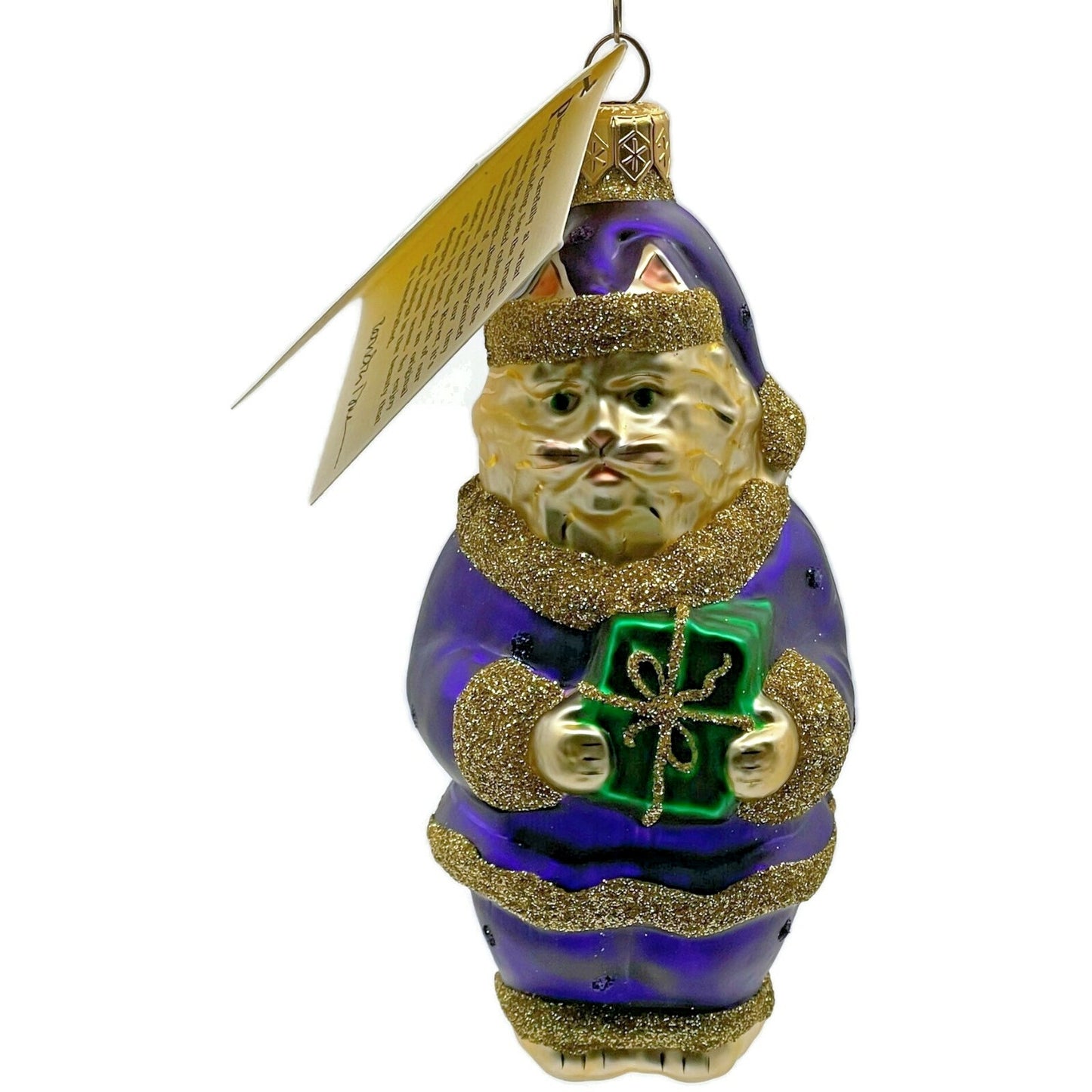 Patricia Breen Santa Paws Purple Gold Polka Dots Gift Christmas Ornament 9536