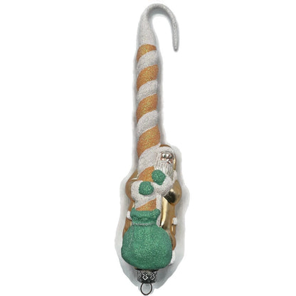Patricia Breen Peppermint Santa Peach Striped Green Sack Christmas Ornament 9833