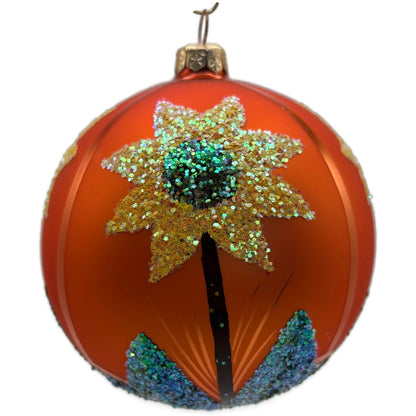 Sunflower Fall Hand Painted Glitter Glass Spring Christmas Ornament