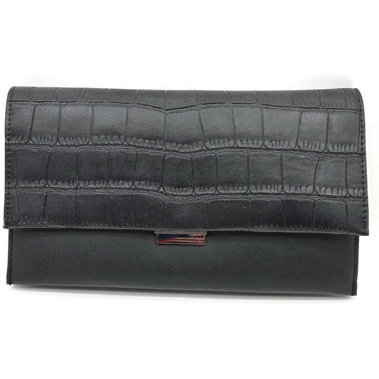 Black Faux Crocodile Clutch Shoulder Bag Chain Strap Evening Purse 10 x 6 inch