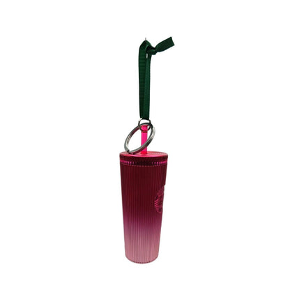 Starbucks Key Chain Ornament Ribbed Cold Cup Tumbler Ornament Pink Christmas