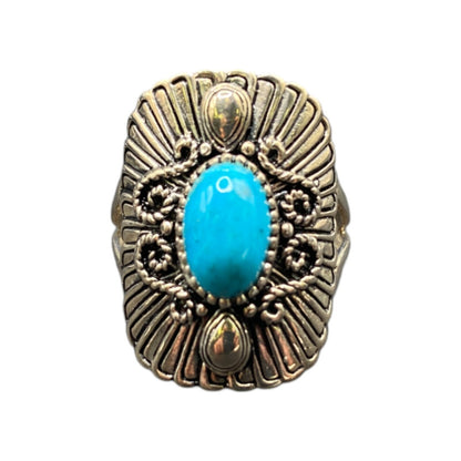 BBJ Ring Sleeping Beauty Turquoise Gemstone Oval 925 Sterling Silver Size 8