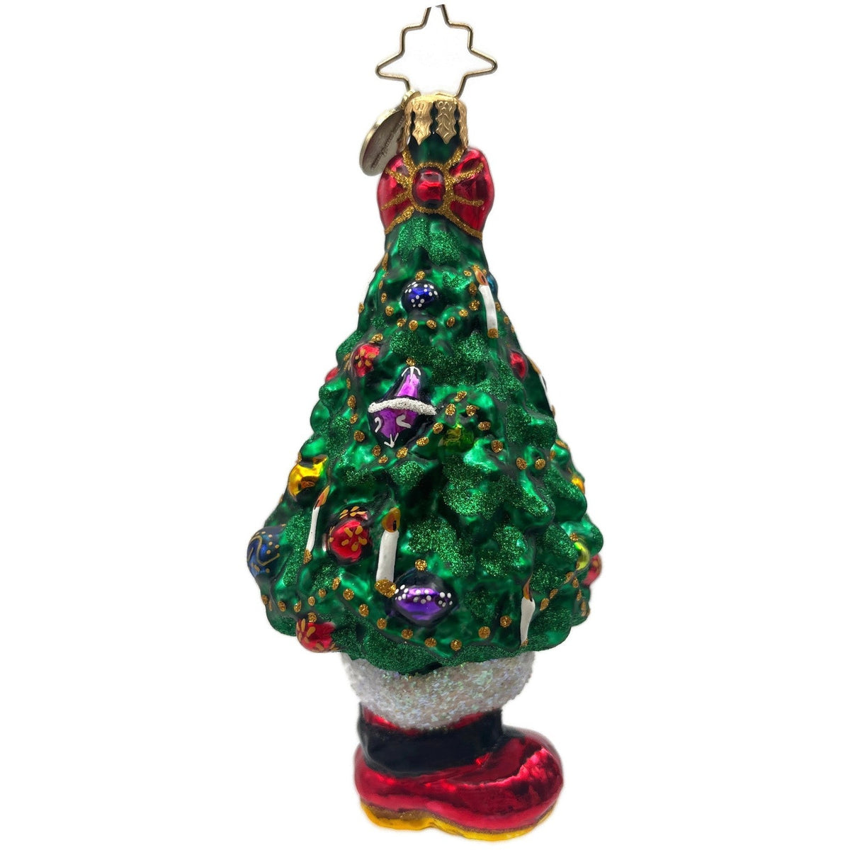 Christopher Radko Christmas Tree With Santa Boot Base Green Holiday Ornament