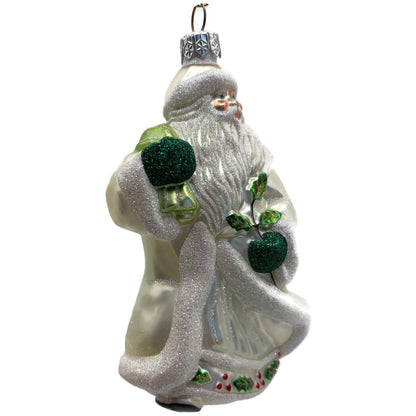 Patricia Breen Santa For Anthony Pearl White Green Holly Christmas Tree Ornament