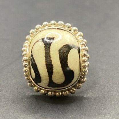Zebra Jasper Cushion Cut Ring Crystal Sterling Silver Gold Plated Sejan Stamped