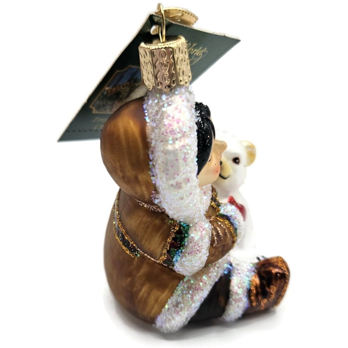 Eskimo Giggles Hugging Polar Bear Cub Old World Christmas Tree Ornament OWC