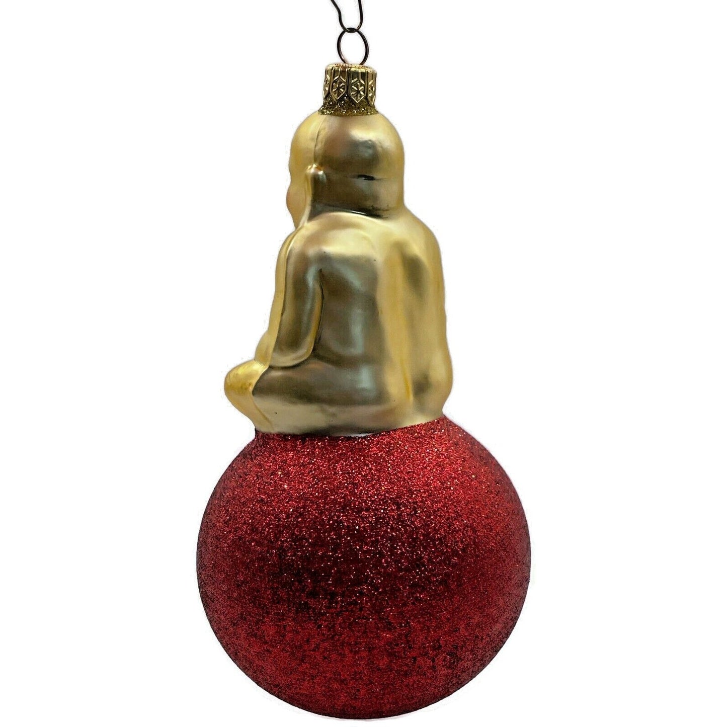 Patricia Breen Ornament Buddha on Ball Gold Red Glittered Ball Christmas Tree