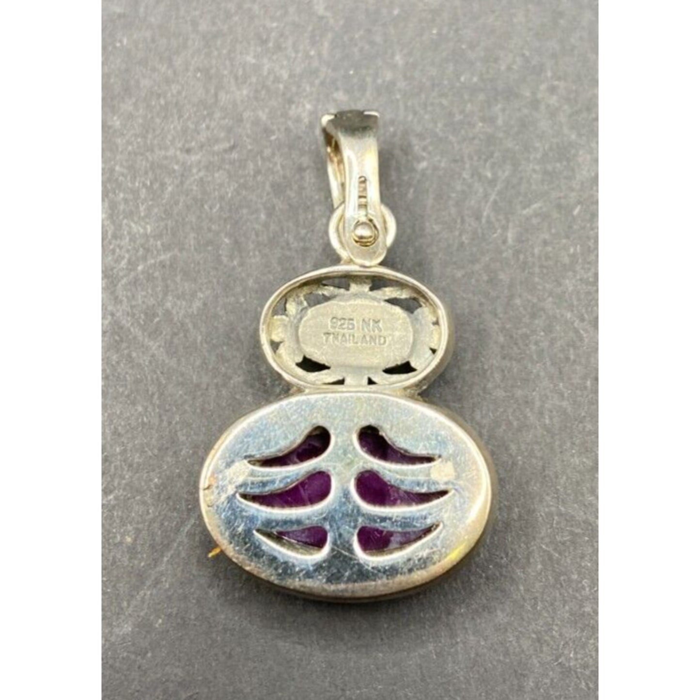 Purple Ruby Oval Cabochon Gemstone Pendant 925 Sterling Silver NK Signed