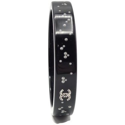 Chanel Black Resin Faux Pearl Crystal CC Logo Details Bangle Bracelet Jewelry