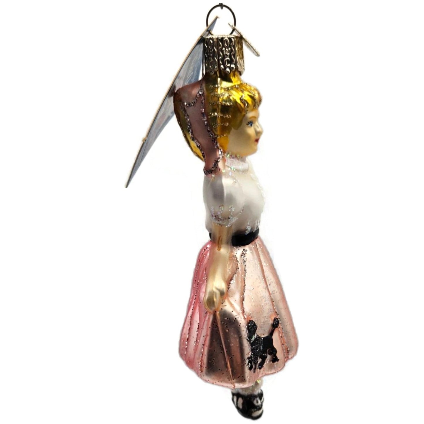 Teeny Bopper Girl Dancer Kitty Ornament Pink Glass OWC Old World Christmas Decor