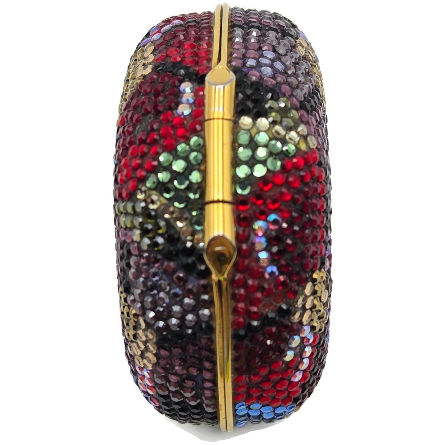 Judith Leiber Heart Crystal Pill Box Multicolor Pave Gold Tone Signed 2 inches