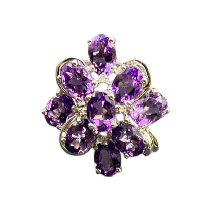 925 Sterling Silver Ring Prong Set Purple Amethyst Gemstone Cluster Size 8