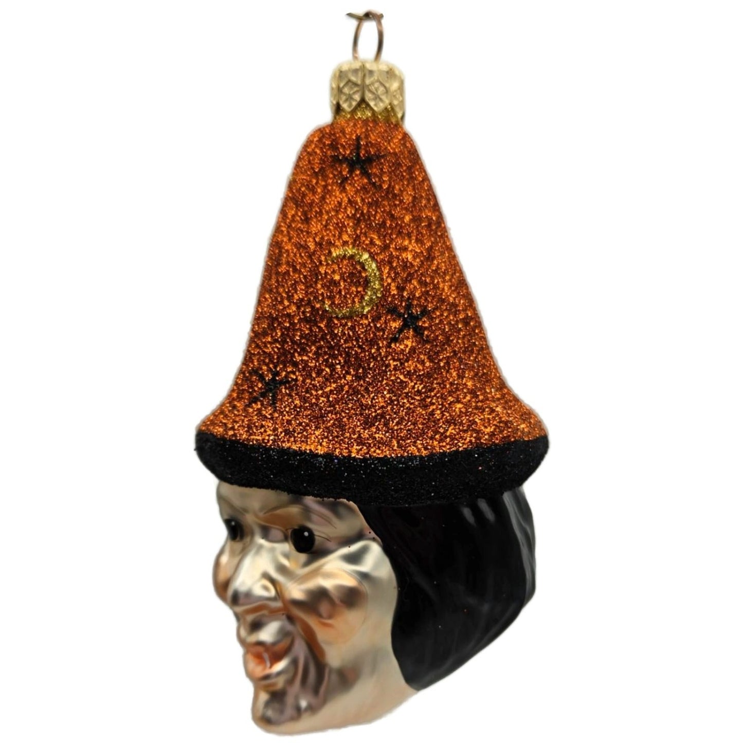 Patricia Breen Witch Hazel Orange Glitter Hat Moon Halloween Christmas Ornament