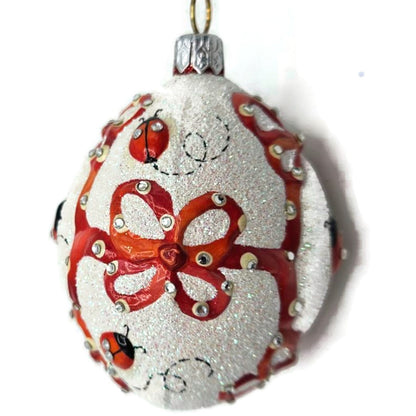 Patricia Breen Beribboned Egg Ladybugs Red White Easter Christmas Tree Ornament