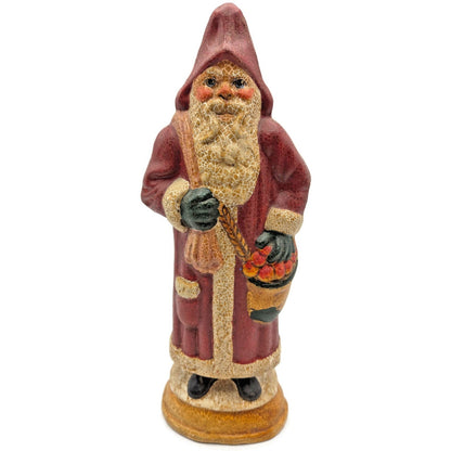Vaillancourt Folk Art Country Home Red Father Christmas Sack Of Apples Figurine