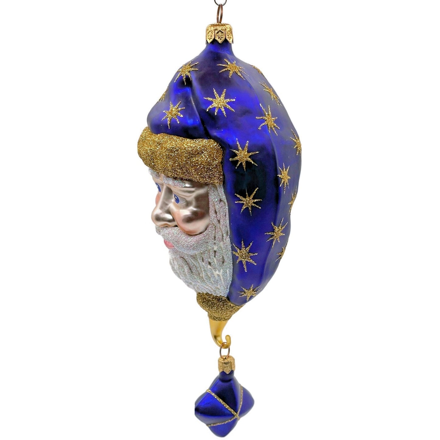 Patricia Breen Goodnight Santa Head Purple Gold Stars Christmas Tree Ornament