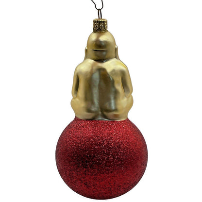 Patricia Breen Ornament Buddha on Ball Gold Red Glittered Ball Christmas Tree
