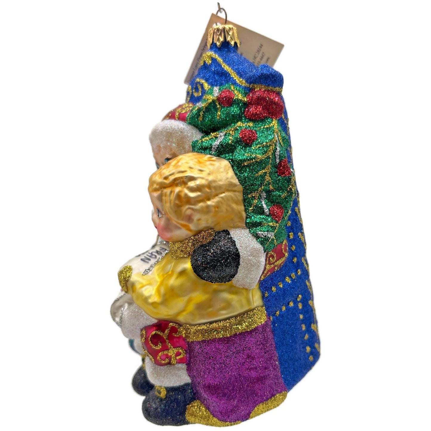 Larry Fraga I'm On The List Santa Claus Glitter Glass Christmas Tree Ornament