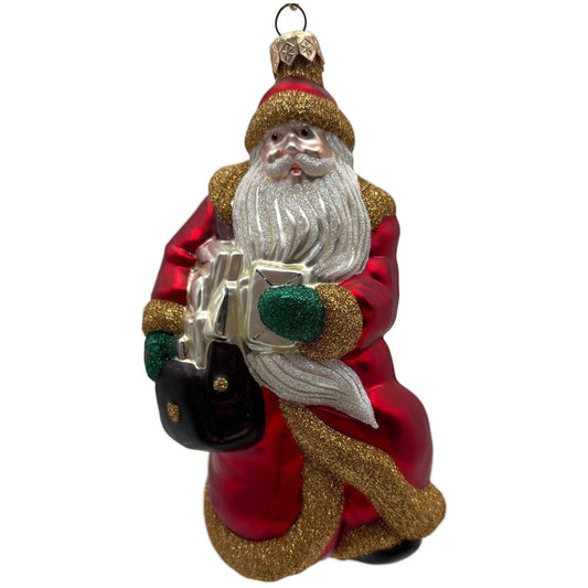 Patricia Breen Through The Rain and Snow Red Matte Santa Christmas Tree Ornament