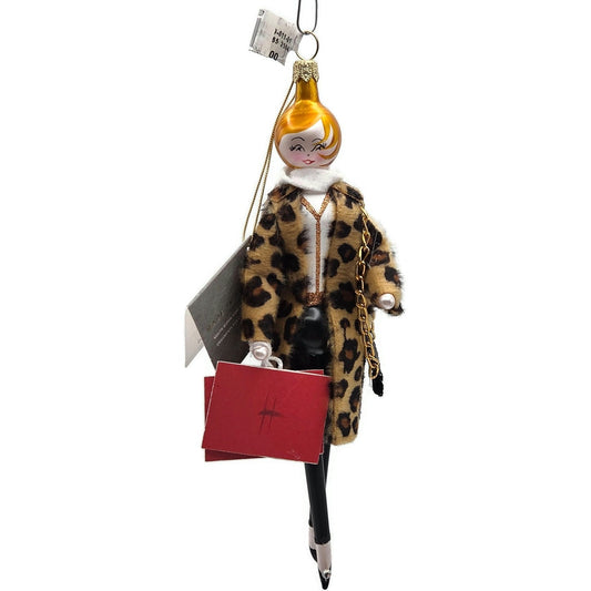 Soffieria De Carlini Fashionista Lady In Leopard Coat Shop Christmas Ornament