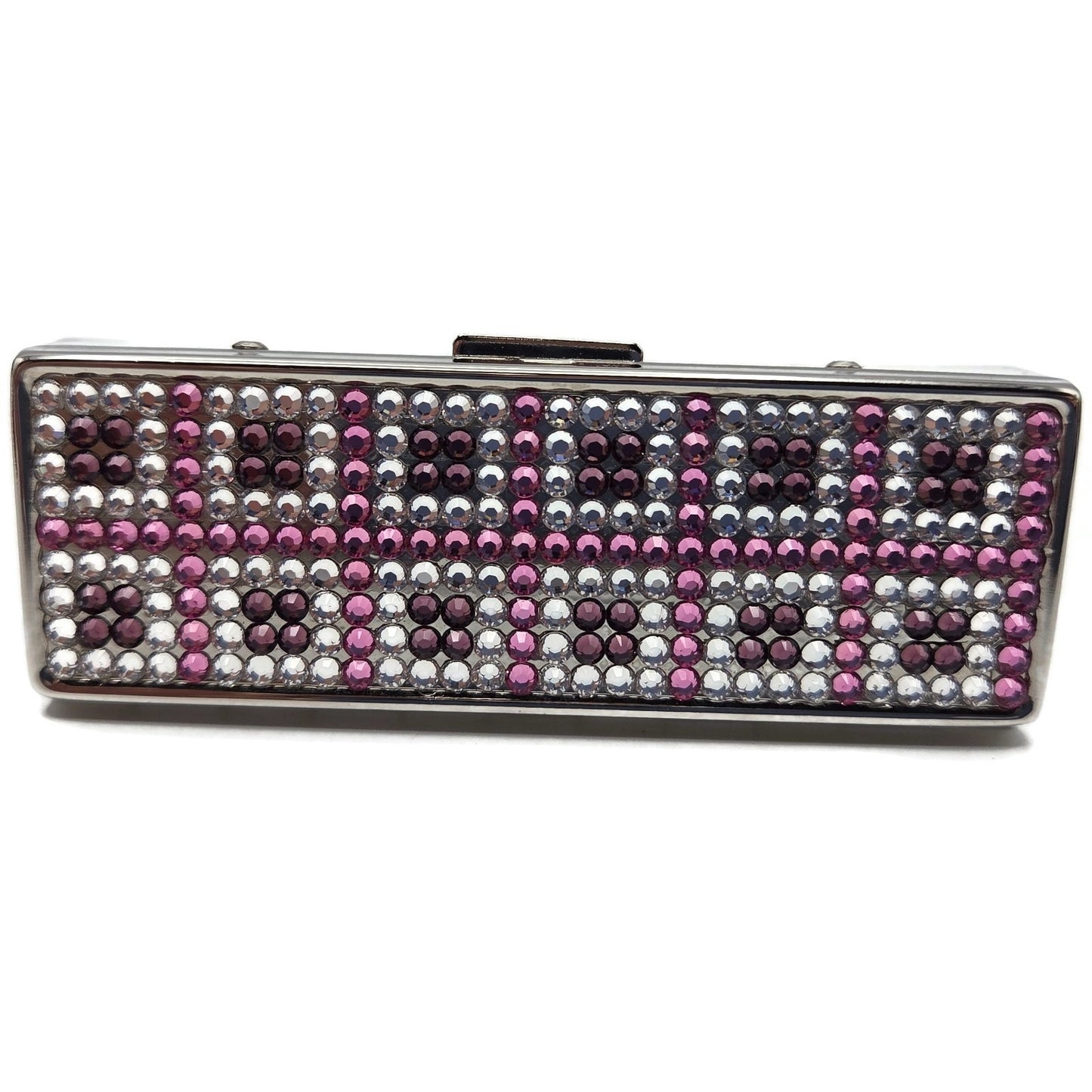 Judith Leiber Lipstick Case Pink Swarovski Crystals Silver Tone with Dust Bag