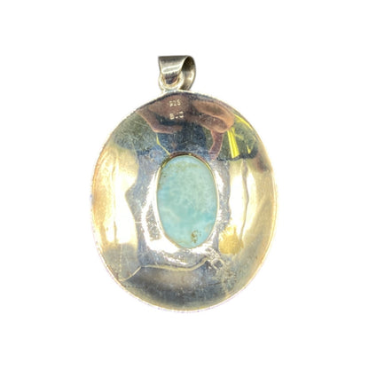 Blue Quartz Gemstone Pendant Oval Cabochon 925 Sterling Silver Filigree BJC