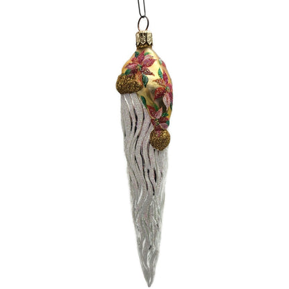 Patricia Breen Santa Icicle Beard Poinsettia Gold Hat Floral Christmas Ornament