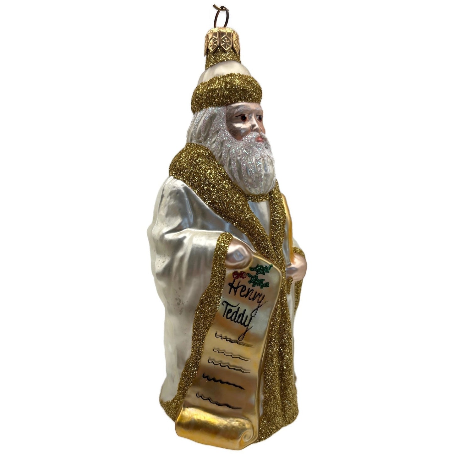 Patricia Breen Making His List Santa Pearl Gold Holly Berries Christmas Ornament