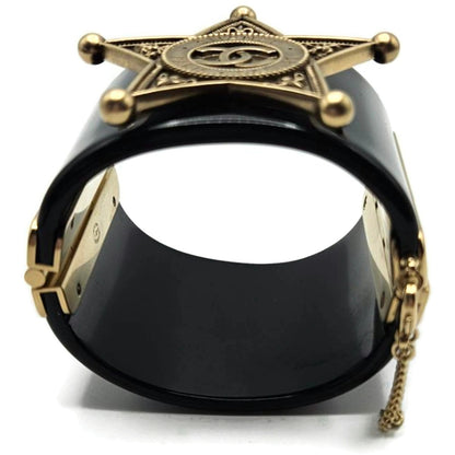 Co Co Chanel Paris Dallas Sheriff Star A A86470 Wide Cuff Black Gold Bracelet