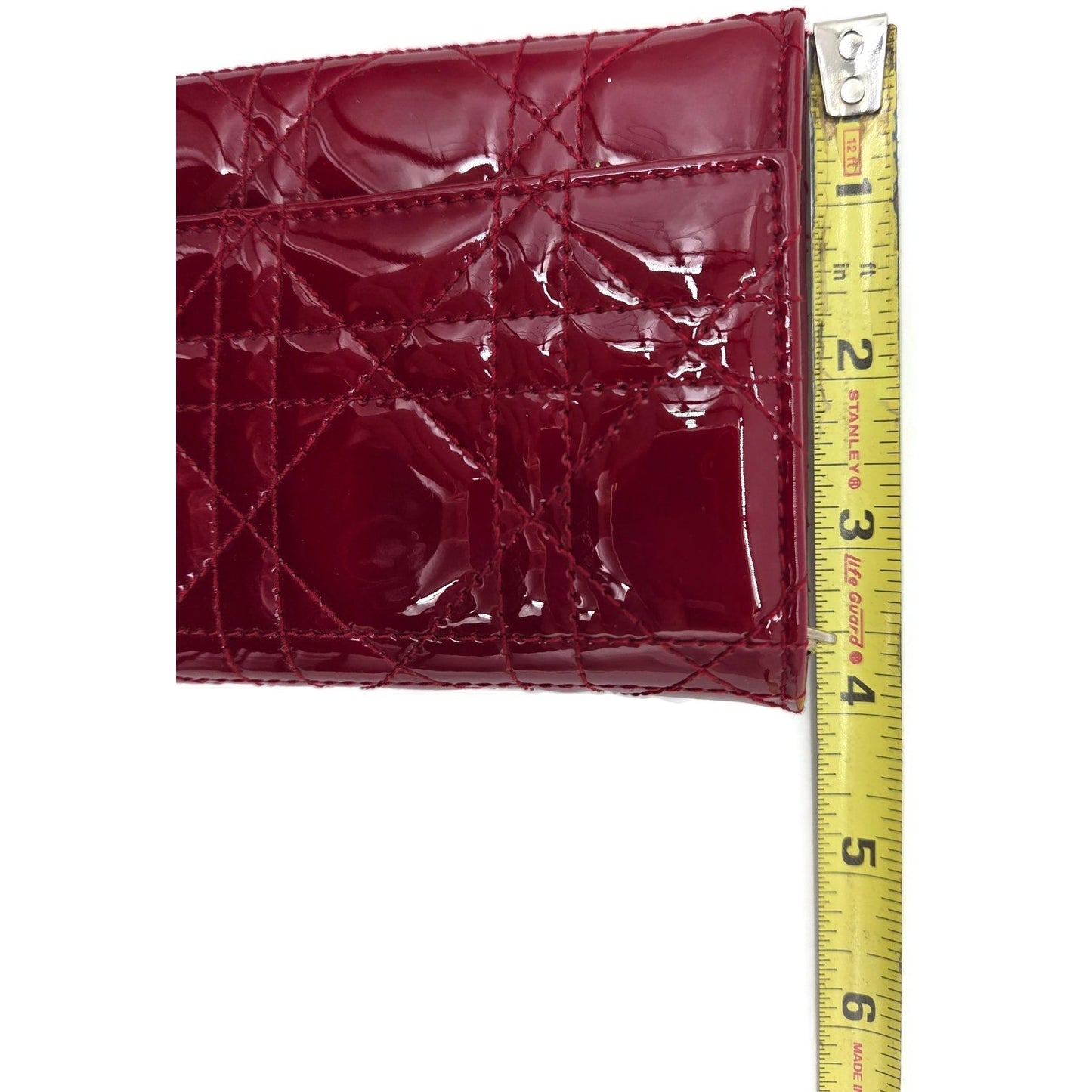 Christian Dior Lady Dior Patent Cannage Wallet on Chain Red Leather Silver Charm