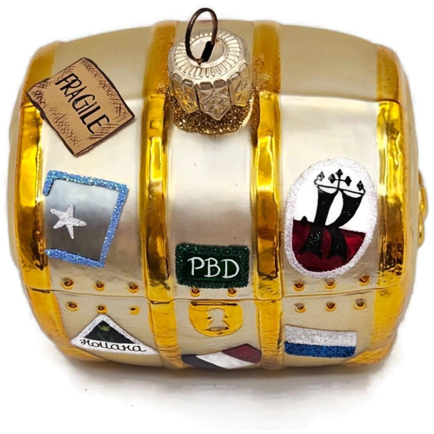 Patricia Breen Bon Voyage Gold Georgia Green Travel Trunk Christmas Ornament