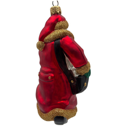 Patricia Breen Through The Rain and Snow Red Matte Santa Christmas Tree Ornament