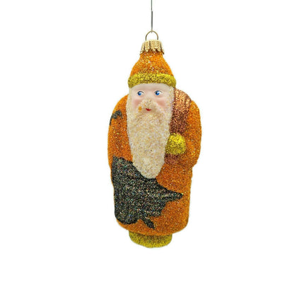 Larry Fraga Santa Claus Orange Black Bats Glittered Fall Christmas Tree Ornament