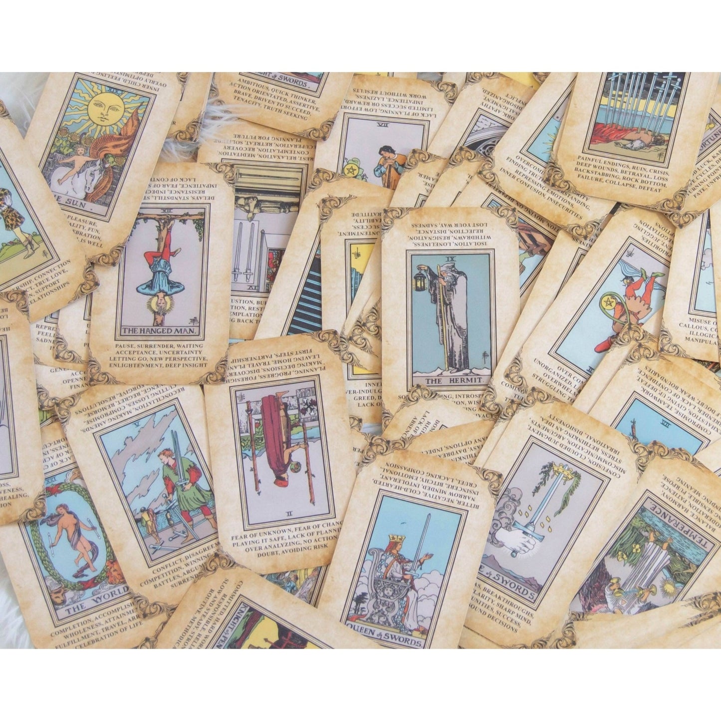 Tarot Deck with Keywords 78 Cards Rider Waite Style Matte Finish Antique Style