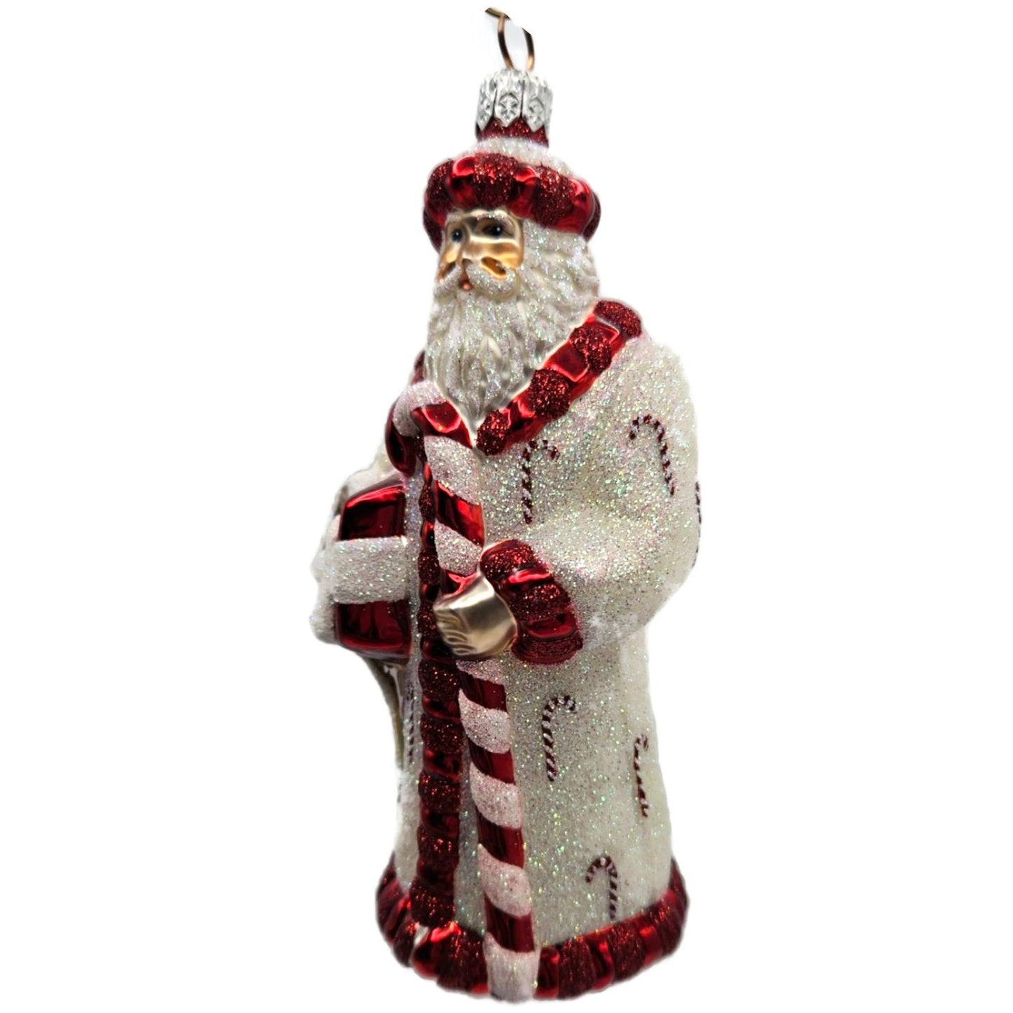 Patricia Breen Candy Cane Claus White Red Glittered Red Trim Christmas Ornament