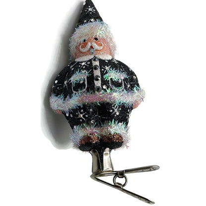 Patricia Breen Charming Claus Black Clip On Glitter Christmas Tree Ornament