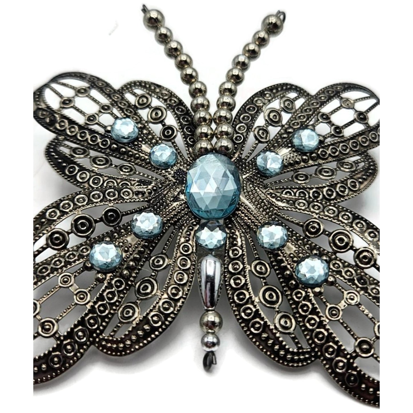 Katherines Collection Filigree Butterfly Clip On Ornament Aqua Blue Rhinestones