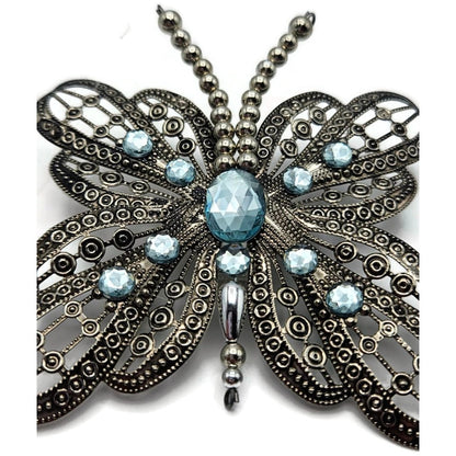 Katherines Collection Filigree Butterfly Clip On Ornament Aqua Blue Rhinestones